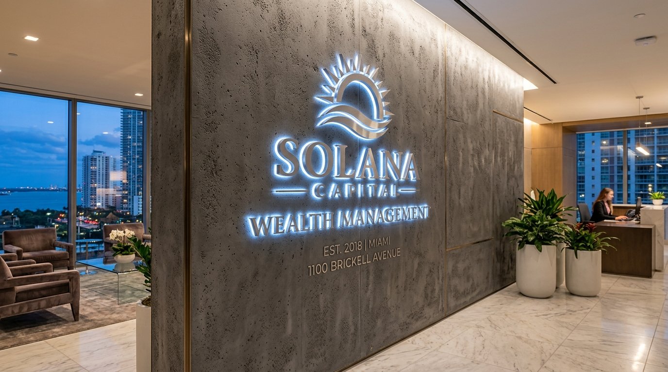 Premium laser-cut acrylic lobby sign installation in Miami